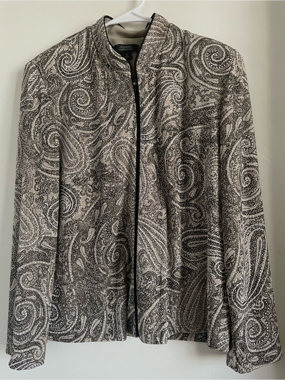 Dress Barn Beige and Black Paisley Zip Jacket